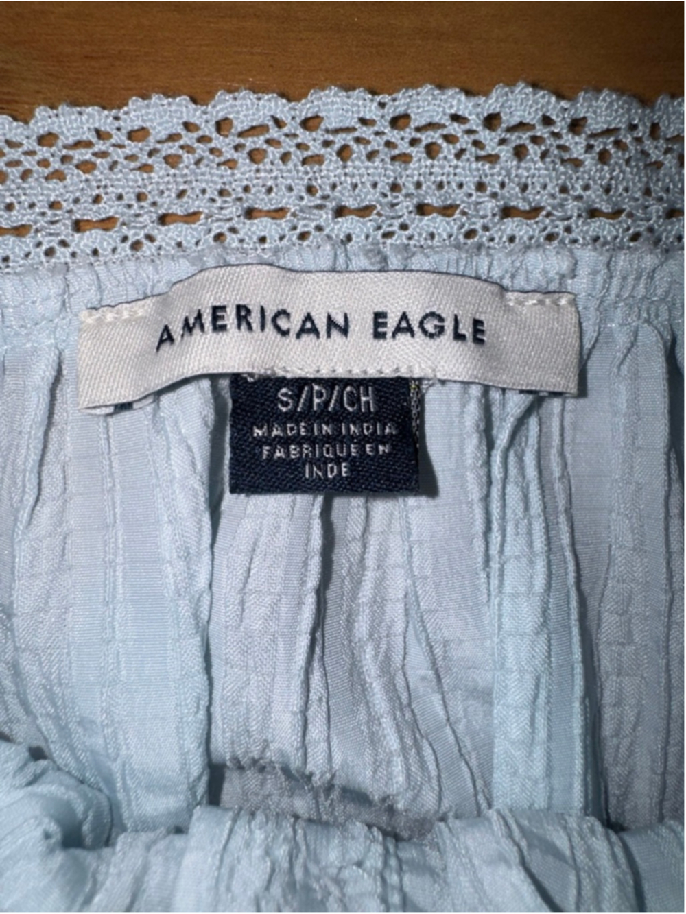 American Eagle Coquette Lace Trim Peplum Top Cottagecore Baby Blue Tank Small - Picture 6 of 9